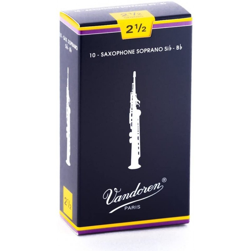 Caja 10 Cañas Saxofón Soprano Vandoren Tradicional 2 1/2 caja azul