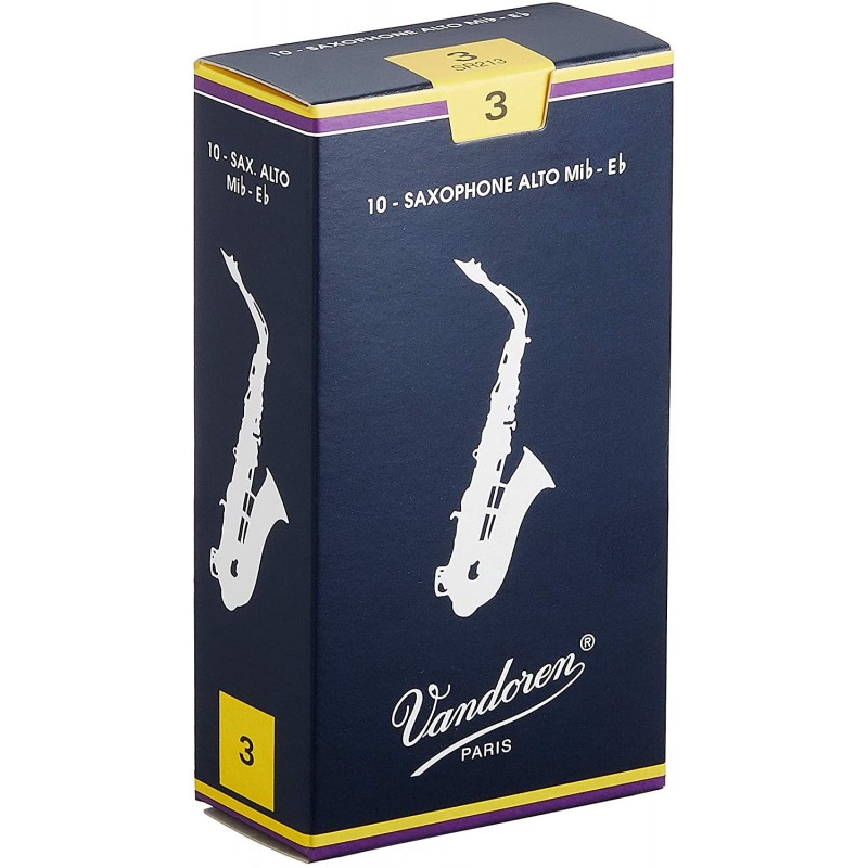Caja 10 Cañas Saxofón Alto Vandoren Tradicional 3 caj azul