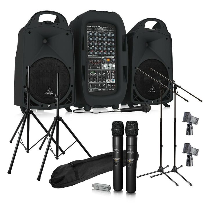 ALQUILER de Equipo de voces BEHRINGER EUROPORT PPA2000BT & 2 Micrófonos Inhalámbricos